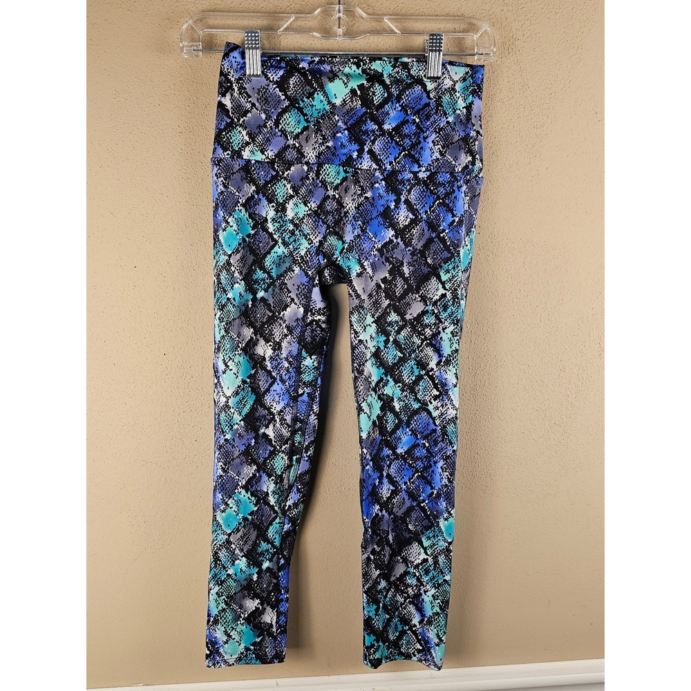 K-Deer Womens Blue Green Multi Geometric Print Crop Leggings Medium